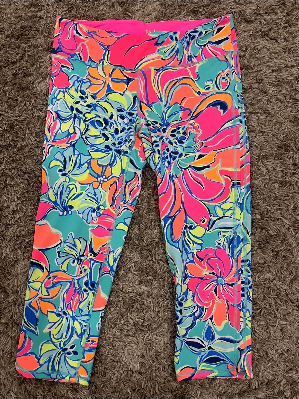 Lilly Pulitzer Neon Floral Leggings - Pink, Aqua, Orange, Yellow